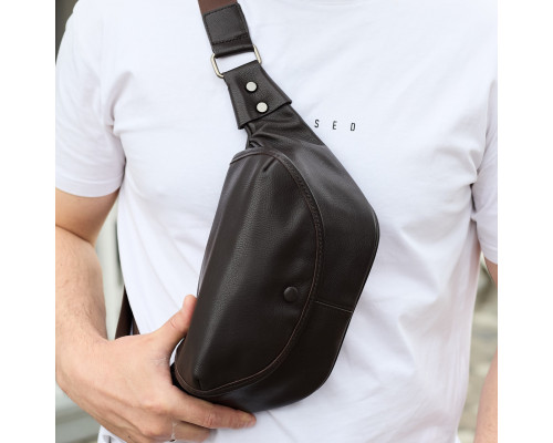 Чоловічий шкіряний рюкзак нагрудний для телефону 14х29х8, сумка бананка для міста та відпочинку 70101 чорна