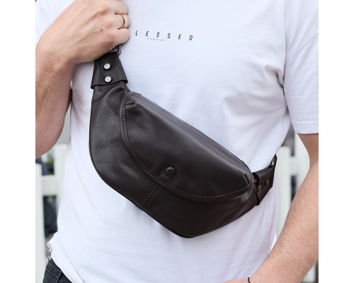 Чоловічий шкіряний рюкзак нагрудний для телефону 14х29х8, сумка бананка для міста та відпочинку 70101 чорна