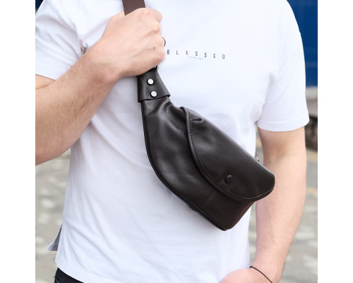 Чоловічий шкіряний рюкзак нагрудний для телефону 14х29х8, сумка бананка для міста та відпочинку 70101 чорна