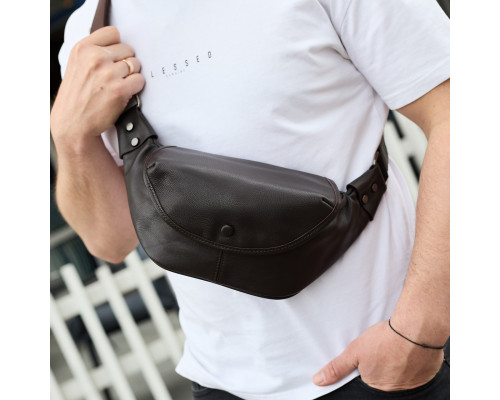 Чоловічий шкіряний рюкзак нагрудний для телефону 14х29х8, сумка бананка для міста та відпочинку 70101 чорна