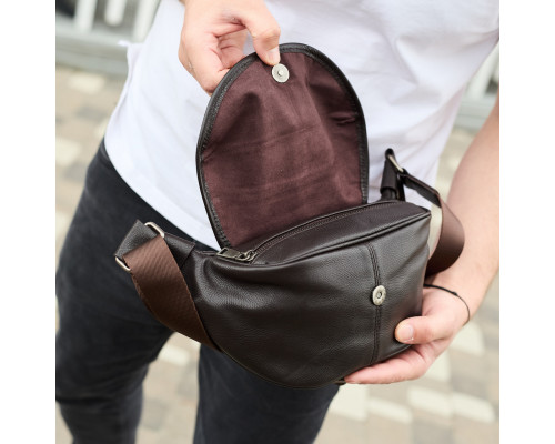 Чоловічий шкіряний рюкзак нагрудний для телефону 14х29х8, сумка бананка для міста та відпочинку 70101 чорна