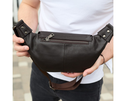 Чоловічий шкіряний рюкзак нагрудний для телефону 14х29х8, сумка бананка для міста та відпочинку 70101 чорна