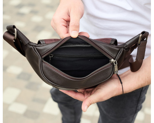 Чоловічий шкіряний рюкзак нагрудний для телефону 14х29х8, сумка бананка для міста та відпочинку 70101 чорна