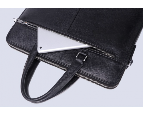 Шкіряна чоловіча ділова сумка-портфель портфель для ноутбука 37х28.5х7, дипломат для офіса Tiding Bag 64028 чорний