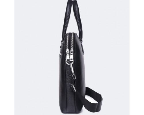 Шкіряна чоловіча ділова сумка-портфель портфель для ноутбука 37х28.5х7, дипломат для офіса Tiding Bag 64028 чорний