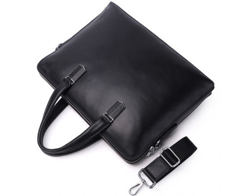 Шкіряна чоловіча ділова сумка-портфель портфель для ноутбука 37х28.5х7, дипломат для офіса Tiding Bag 64028 чорний