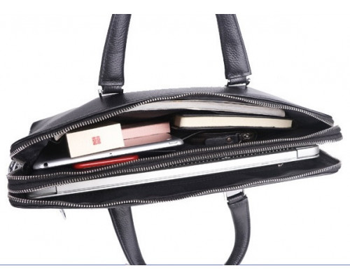 Шкіряна чоловіча ділова сумка-портфель портфель для ноутбука 37х28.5х7, дипломат для офіса Tiding Bag 64028 чорний