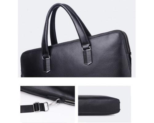 Шкіряна чоловіча ділова сумка-портфель портфель для ноутбука 37х28.5х7, дипломат для офіса Tiding Bag 64028 чорний