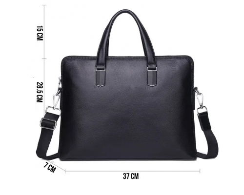 Шкіряна чоловіча ділова сумка-портфель портфель для ноутбука 37х28.5х7, дипломат для офіса Tiding Bag 64028 чорний