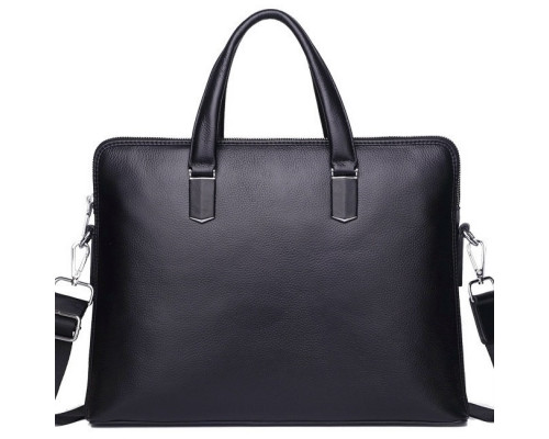 Шкіряна чоловіча ділова сумка-портфель портфель для ноутбука 37х28.5х7, дипломат для офіса Tiding Bag 64028 чорний
