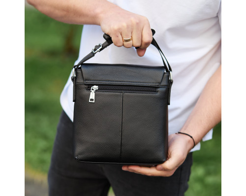 Шкіряна чоловіча сумка-месенджер 21х23х5.5, сумка планшет через плече Tiding Bag 48450 чорна