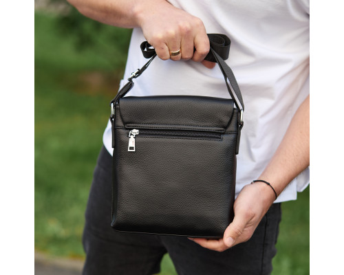 Шкіряна чоловіча сумка-месенджер 21х23х5.5, сумочка крос боді через плече чорна Tiding Bag 56230