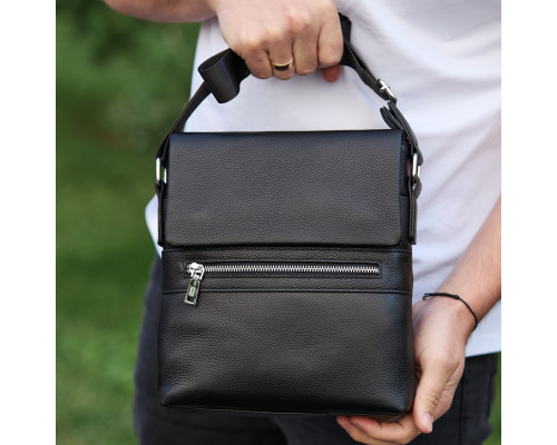 Чоловіча барсетка 23х26х6, месенджер через плече шкіряний Tiding Bag 80471 чорний
