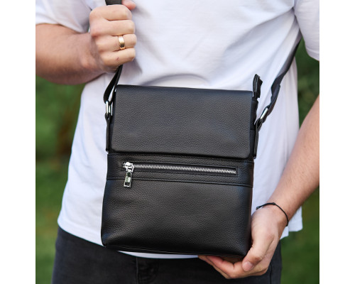 Чоловіча барсетка 23х26х6, месенджер через плече шкіряний Tiding Bag 80471 чорний
