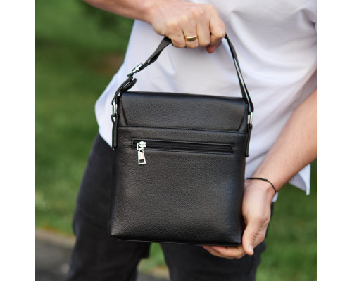 Чоловіча барсетка 23х26х6, месенджер через плече шкіряний Tiding Bag 80471 чорний