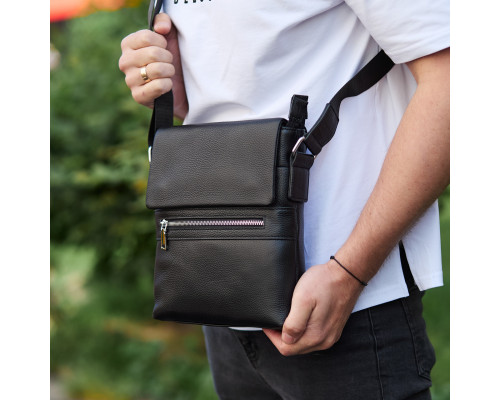 Чоловіча барсетка 23х26х6, месенджер через плече шкіряний Tiding Bag 80471 чорний