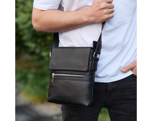 Чоловіча барсетка 23х26х6, месенджер через плече шкіряний Tiding Bag 80471 чорний