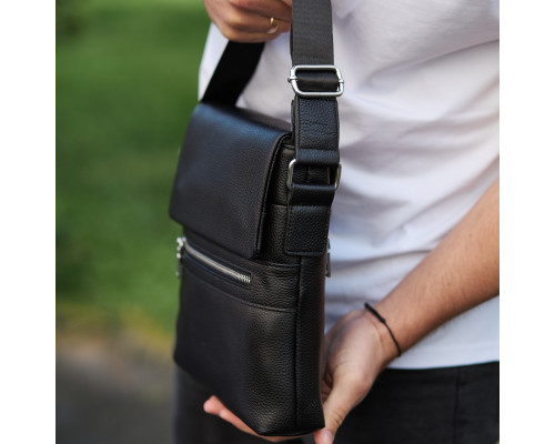 Чоловіча барсетка 23х26х6, месенджер через плече шкіряний Tiding Bag 80471 чорний