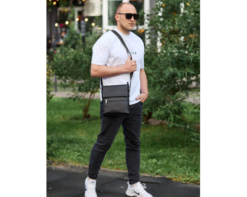 Чоловіча барсетка 23х26х6, месенджер через плече шкіряний Tiding Bag 80471 чорний