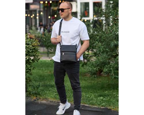 Чоловіча барсетка 23х26х6, месенджер через плече шкіряний Tiding Bag 80471 чорний