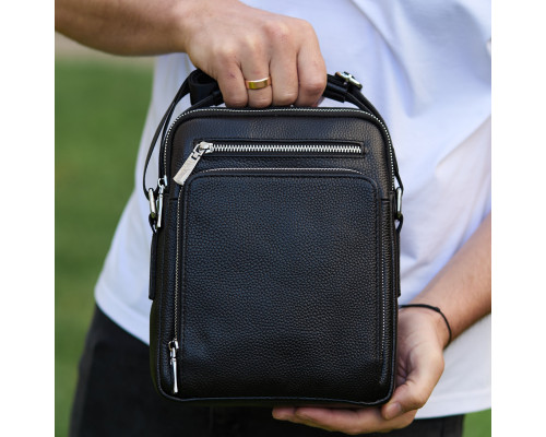 Чоловіча сумка-барсетка через плече з ручкою 21х26х6 сумка месенджер шкіряна Tiding Bag M616932 чорна