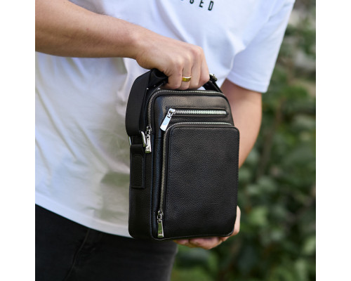 Чоловіча сумка-барсетка через плече з ручкою 21х26х6 сумка месенджер шкіряна Tiding Bag M616932 чорна