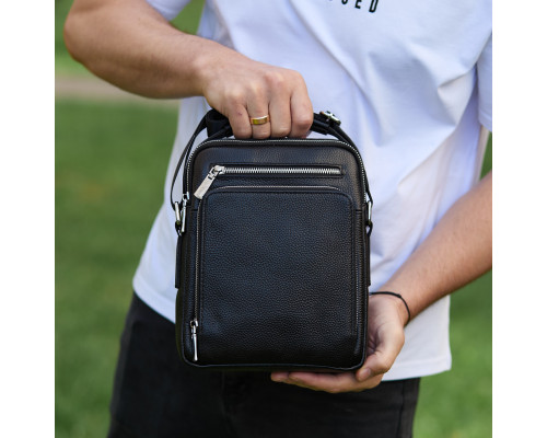 Чоловіча сумка-барсетка через плече з ручкою 21х26х6 сумка месенджер шкіряна Tiding Bag M616932 чорна