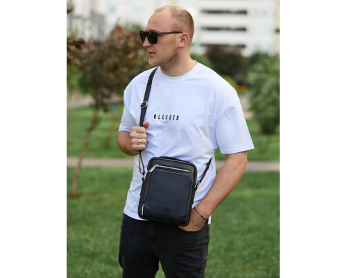 Чоловіча сумка-барсетка через плече з ручкою 21х26х6 сумка месенджер шкіряна Tiding Bag M616932 чорна