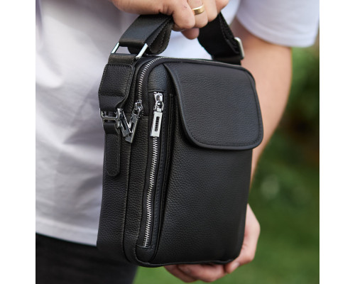Чоловіча шкіряна сумка-барсетка 19х24х7.5, сумочка планшет через плече Bexhill BX-36256 чорна