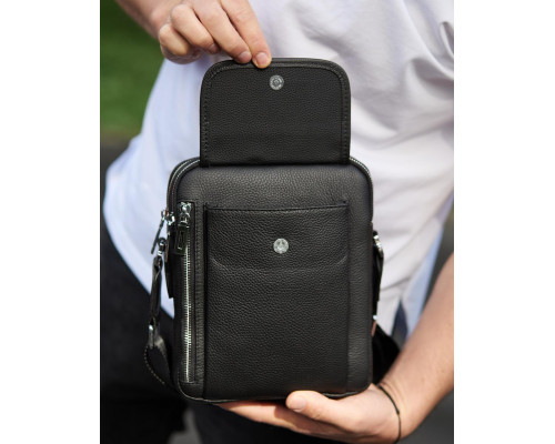 Чоловіча шкіряна сумка-барсетка 19х24х7.5, сумочка планшет через плече Bexhill BX-36256 чорна