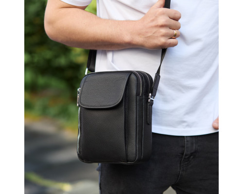 Чоловіча шкіряна сумка-барсетка 19х24х7.5, сумочка планшет через плече Bexhill BX-36256 чорна
