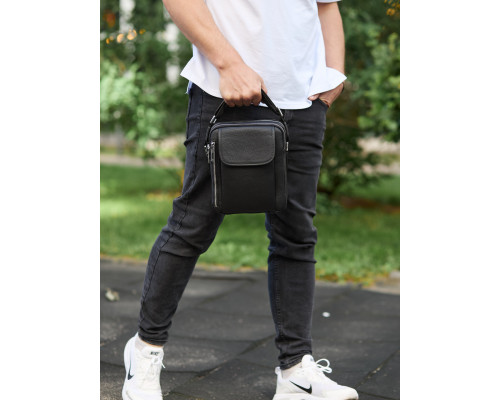 Чоловіча шкіряна сумка-барсетка 19х24х7.5, сумочка планшет через плече Bexhill BX-36256 чорна