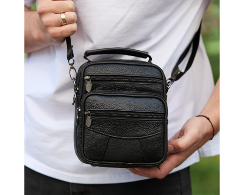 Чоловіча сумка-барсетка шкіряна 17x21x9, сумочка планшет для гаджетів Tiding Bag 32051 чорна