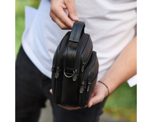 Чоловіча сумка-барсетка шкіряна 17x21x9, сумочка планшет для гаджетів Tiding Bag 32051 чорна