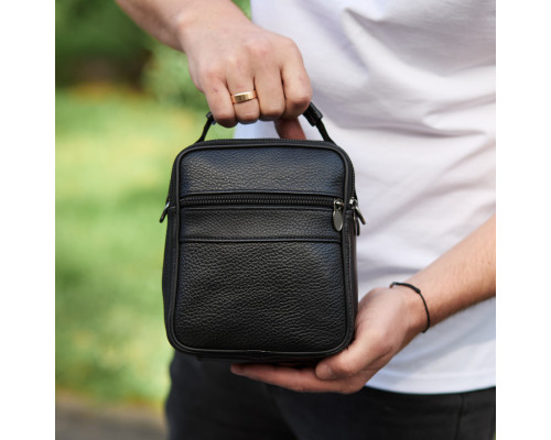 Чоловіча сумка-барсетка шкіряна 17x21x9, сумочка планшет для гаджетів Tiding Bag 32051 чорна