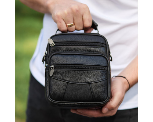Чоловіча сумка-барсетка шкіряна 17x21x9, сумочка планшет для гаджетів Tiding Bag 32051 чорна