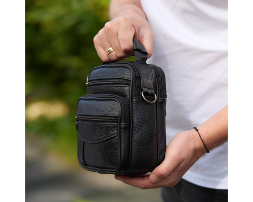 Чоловіча сумка-барсетка шкіряна 17x21x9, сумочка планшет для гаджетів Tiding Bag 32051 чорна