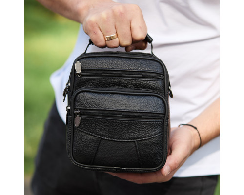 Чоловіча сумка-барсетка шкіряна 17x21x9, сумочка планшет для гаджетів Tiding Bag 32051 чорна