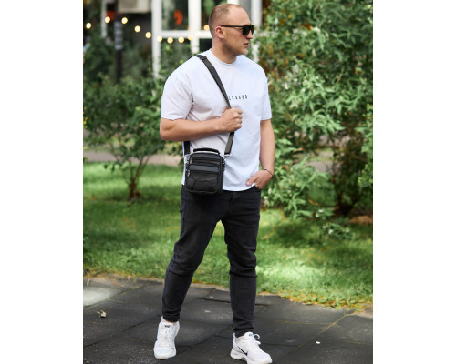 Чоловіча сумка-барсетка шкіряна 17x21x9, сумочка планшет для гаджетів Tiding Bag 32051 чорна