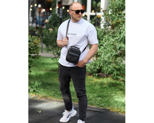 Чоловіча сумка-барсетка шкіряна 17x21x9, сумочка планшет для гаджетів Tiding Bag 32051 чорна