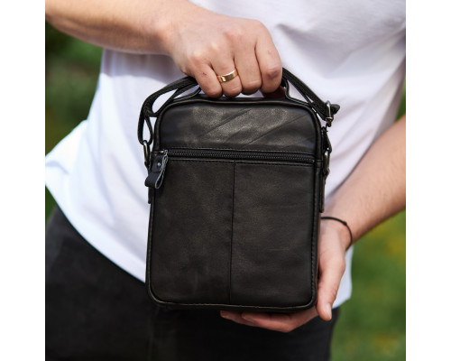 Сумка-барсетка чоловіча через плече 19х24х8, месенджер шкіряний гладкий Tiding Bag TD-55467 чорний колір