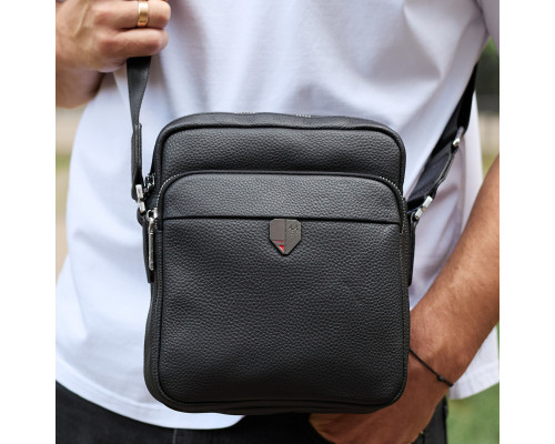 Чоловіча шкіряна сумка-барсетка 24х20х8, компактна сумочка на плече для чоловіка, наплічний месенджер, чорна