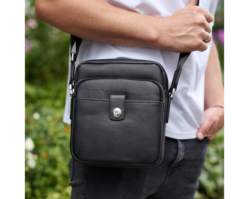 Чоловіча шкіряна універсальна сумка 24х20х8, барсетка зі шкіри, сумочка для чоловіків з регулюванням ручки, чорна