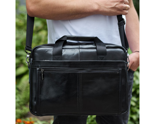 Шкіряна чоловіча сумка-портфель 38х28х8, сумочка для роботи та щоденних справ, чоловічий шопер, чорна