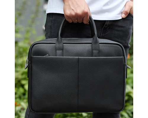 Чоловічий портфель на плече 38х28х8.5, офісний шкіряний месенджер, чоловіча ділова сумка для міста, чорна