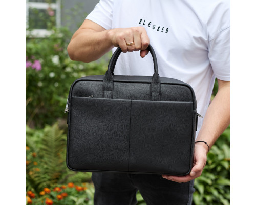 Чоловічий портфель на плече 38х28х8.5, офісний шкіряний месенджер, чоловіча ділова сумка для міста, чорна