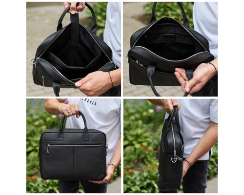 Чоловічий портфель на плече 38х28х8.5, офісний шкіряний месенджер, чоловіча ділова сумка для міста, чорна