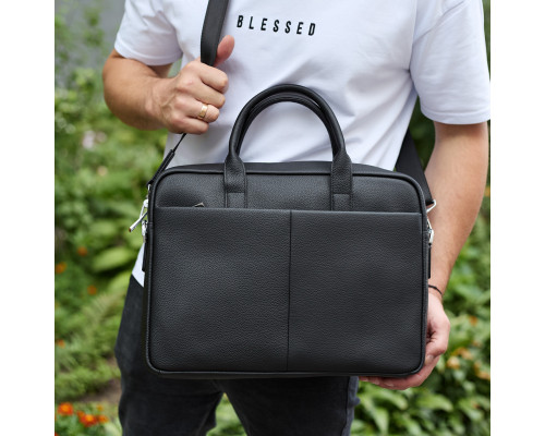 Чоловічий портфель на плече 38х28х8.5, офісний шкіряний месенджер, чоловіча ділова сумка для міста, чорна