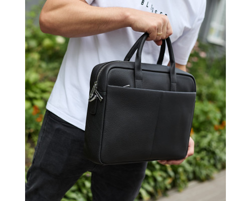 Чоловічий портфель на плече 38х28х8.5, офісний шкіряний месенджер, чоловіча ділова сумка для міста, чорна