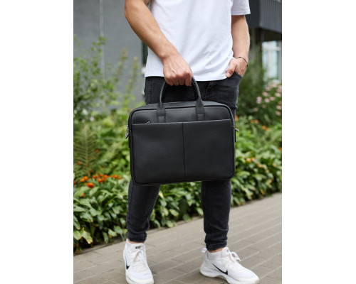 Чоловічий портфель на плече 38х28х8.5, офісний шкіряний месенджер, чоловіча ділова сумка для міста, чорна